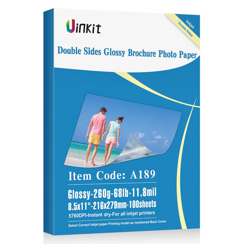 Uinkit Thick Photo Paper Glossy Double Sided 100 Sheets 8.5x11 Heavyweight 68lb 260gsm Inkjet Both Sides Printable 11.8mil A4 Letter size Flyer Bulk Pack 8.5 x 11 Card paper postcard postal A189 - Image 1